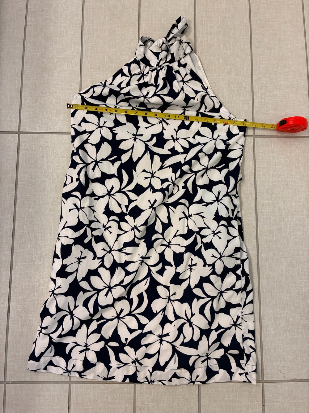 J. Crew Navy & White Floral Halter Tie Neck Shift Dress 0 - Picture 6 of 11